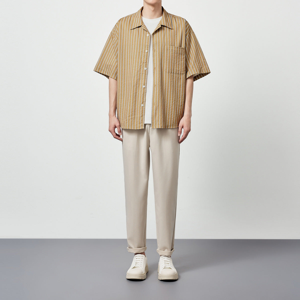 Seersucker Short-sleeved Striped Tee