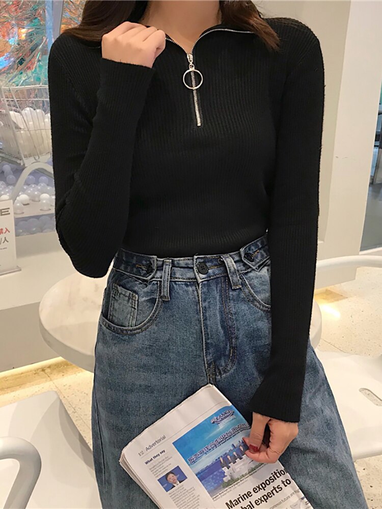 Basic Zipper High Sweater Spring