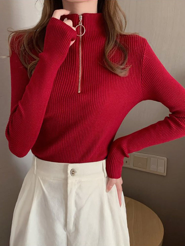 Basic Zipper High Sweater Spring