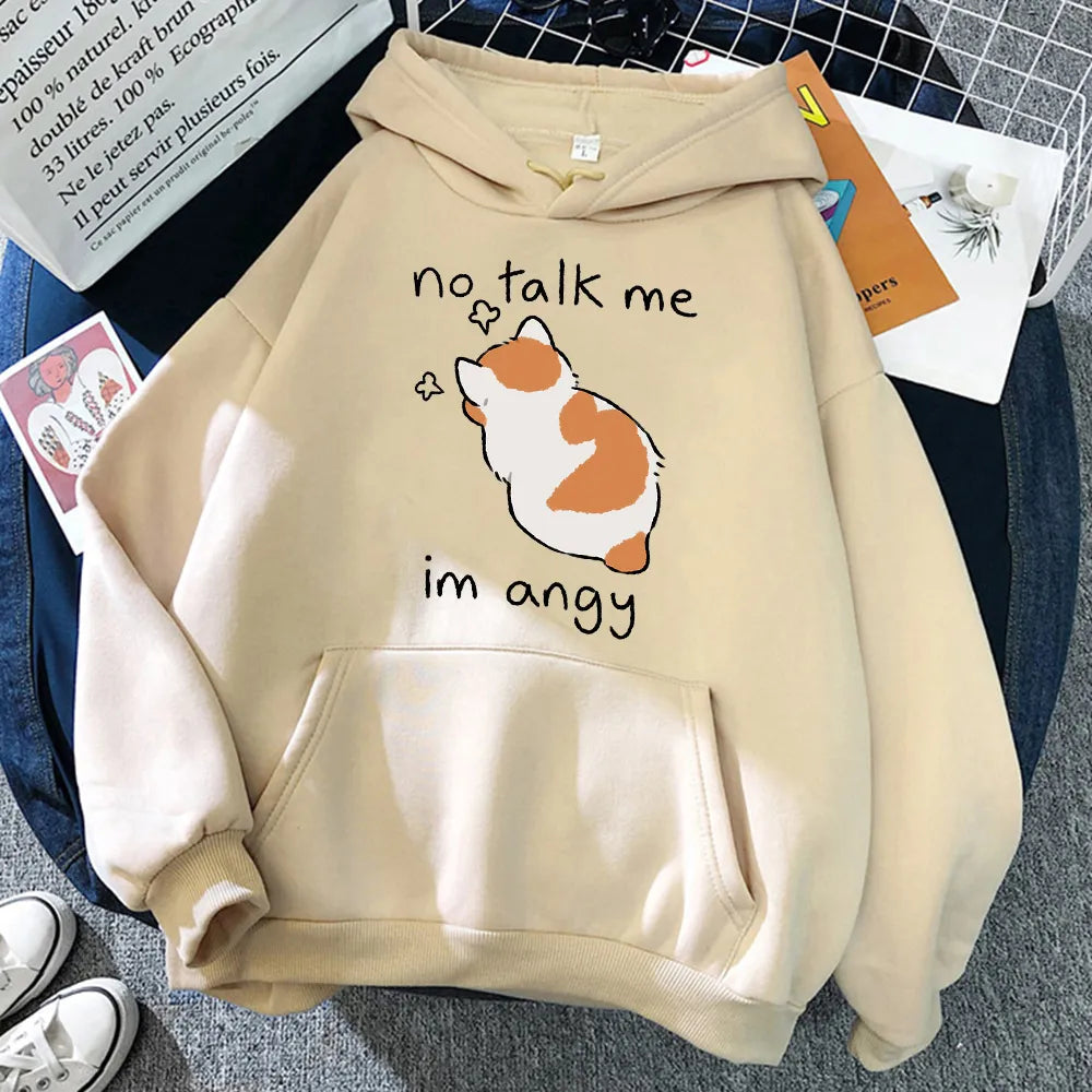 Cute Angry Cat Print Hoody Streetwear
