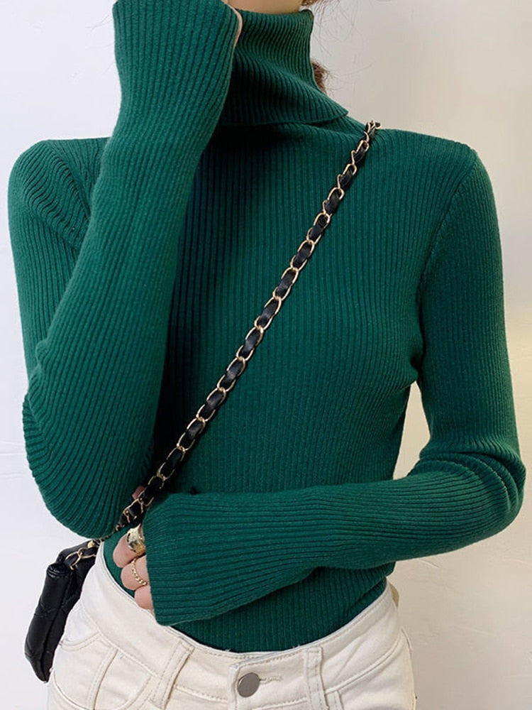 Long Sleeve Pullover Turtleneck Sweater Women