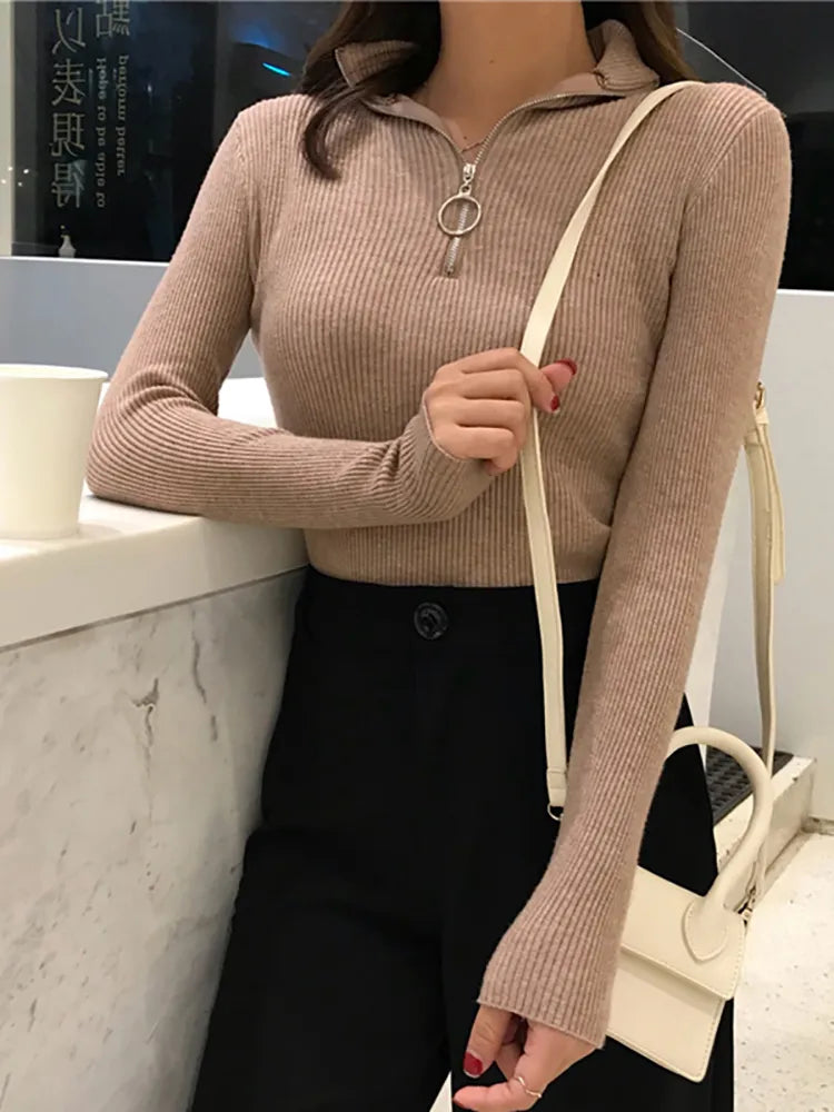 Basic Zipper High Sweater Spring