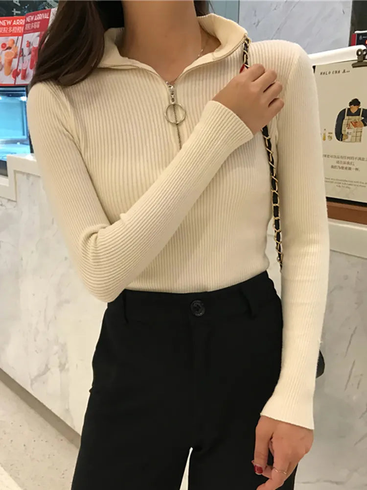 Basic Zipper High Sweater Spring