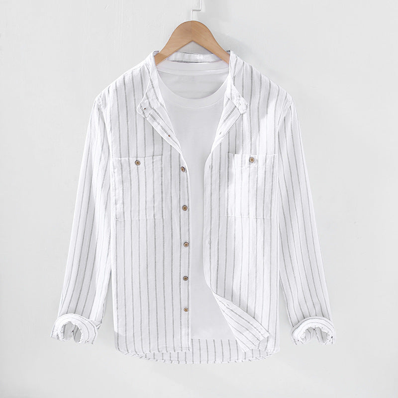 Zen Wave Linen Long Sleeve Stripe Blouse