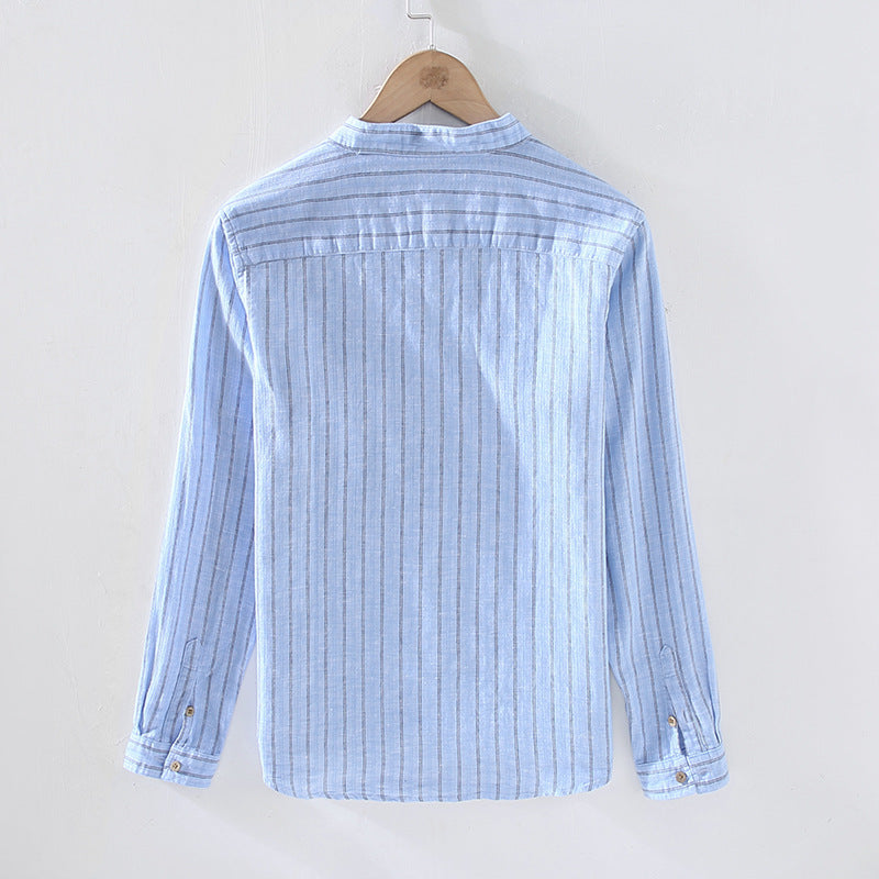 Zen Wave Linen Long Sleeve Stripe Blouse