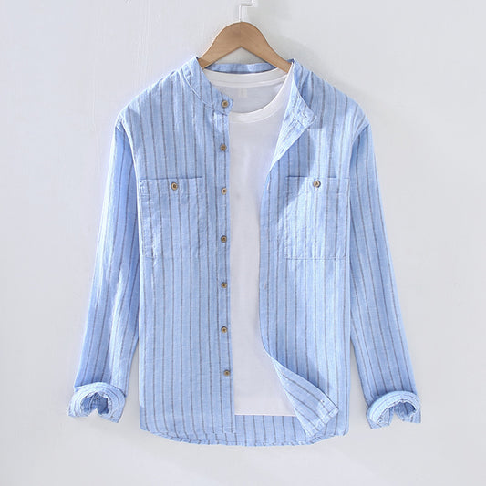 Zen Wave Linen Long Sleeve Stripe Blouse