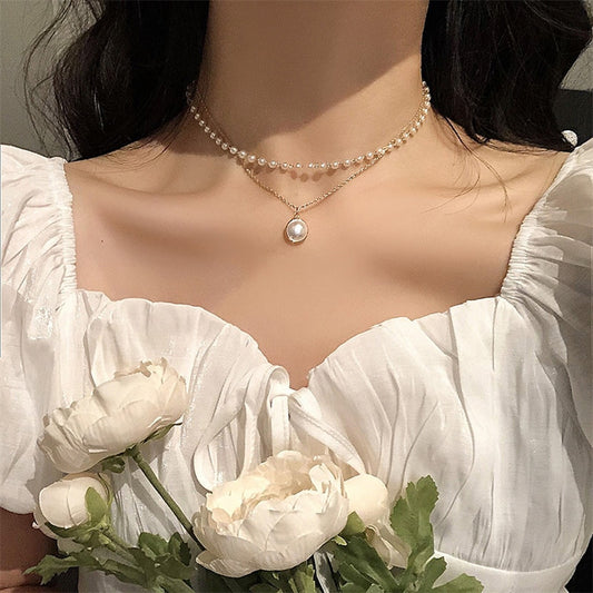 Double Layered Pearl Choker Necklace