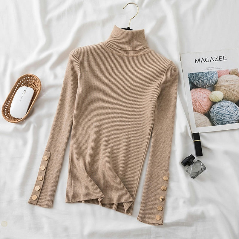 Pullover Sweater with Long Sleeve Buttons