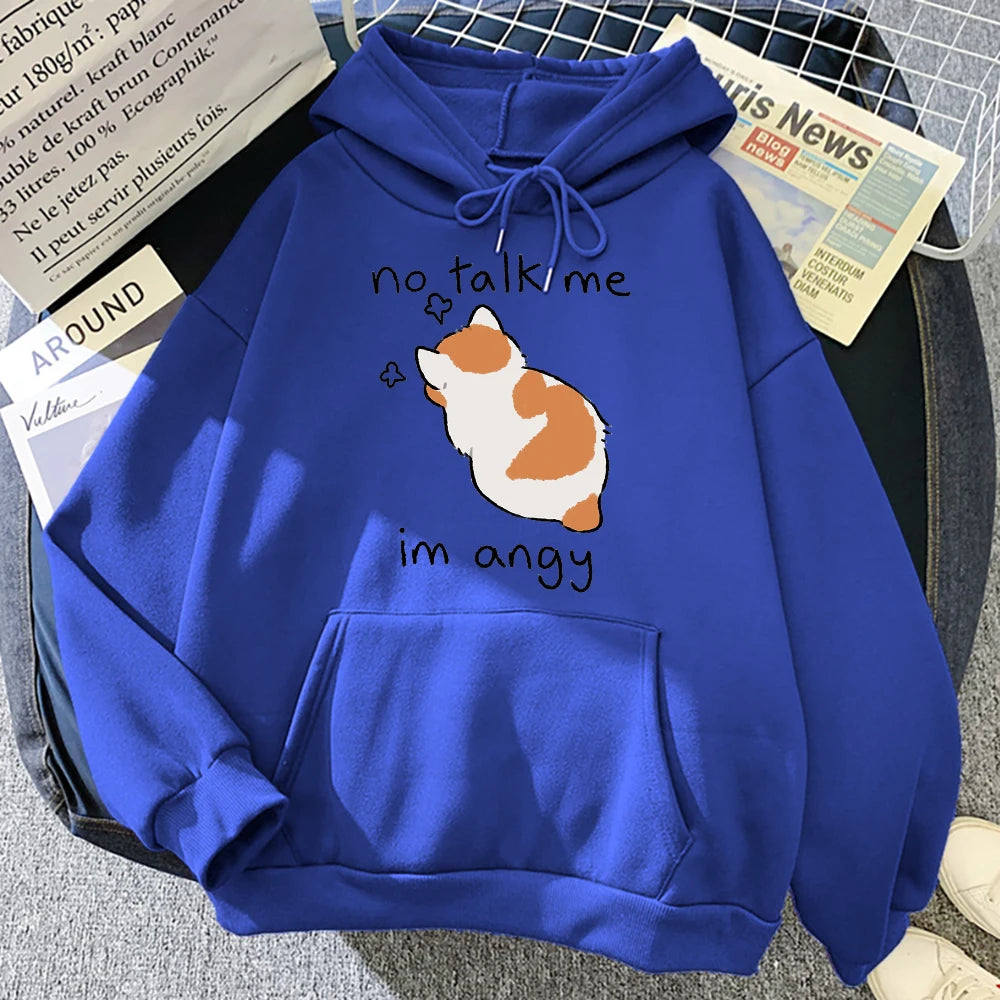 Cute Angry Cat Print Hoody Streetwear