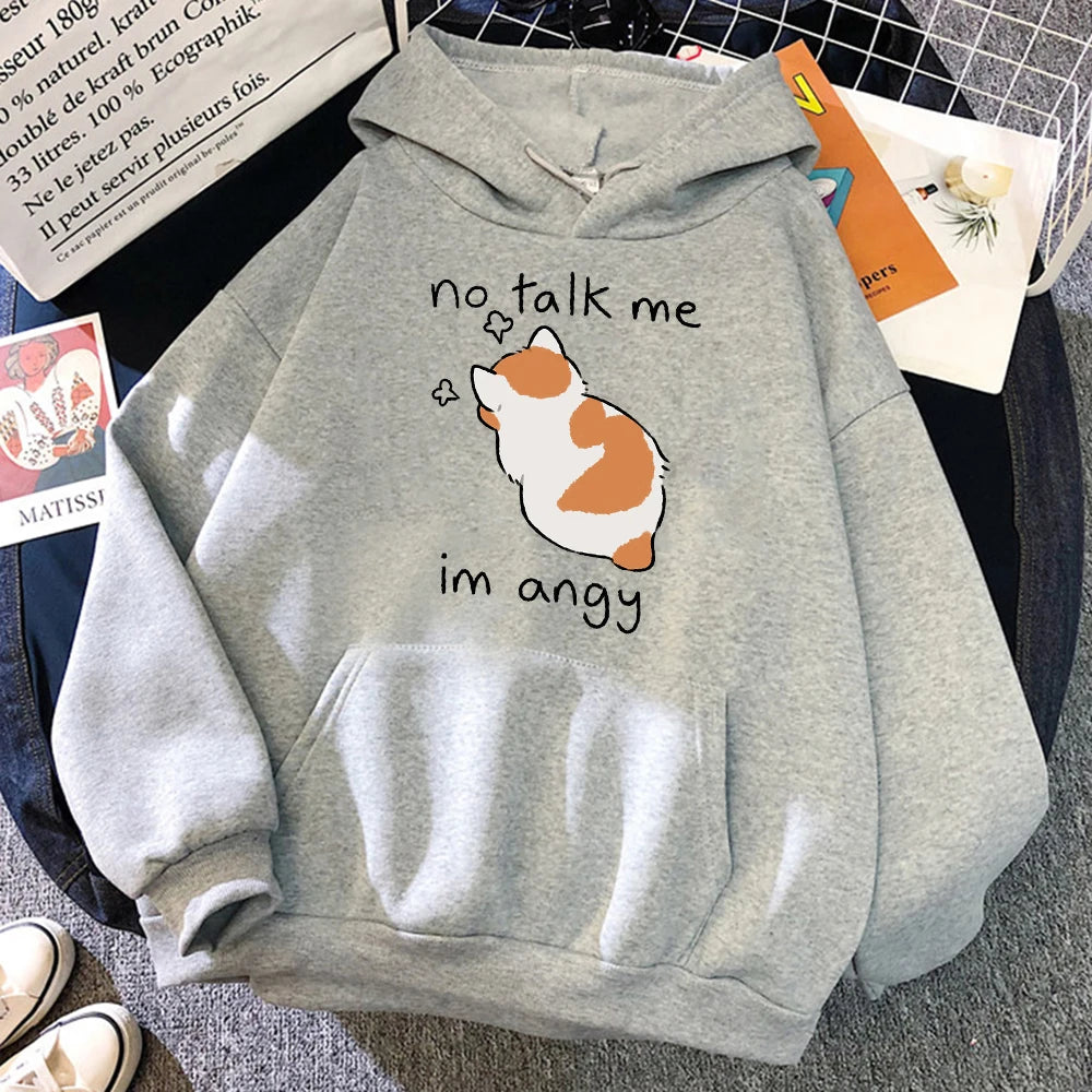 Cute Angry Cat Print Hoody Streetwear