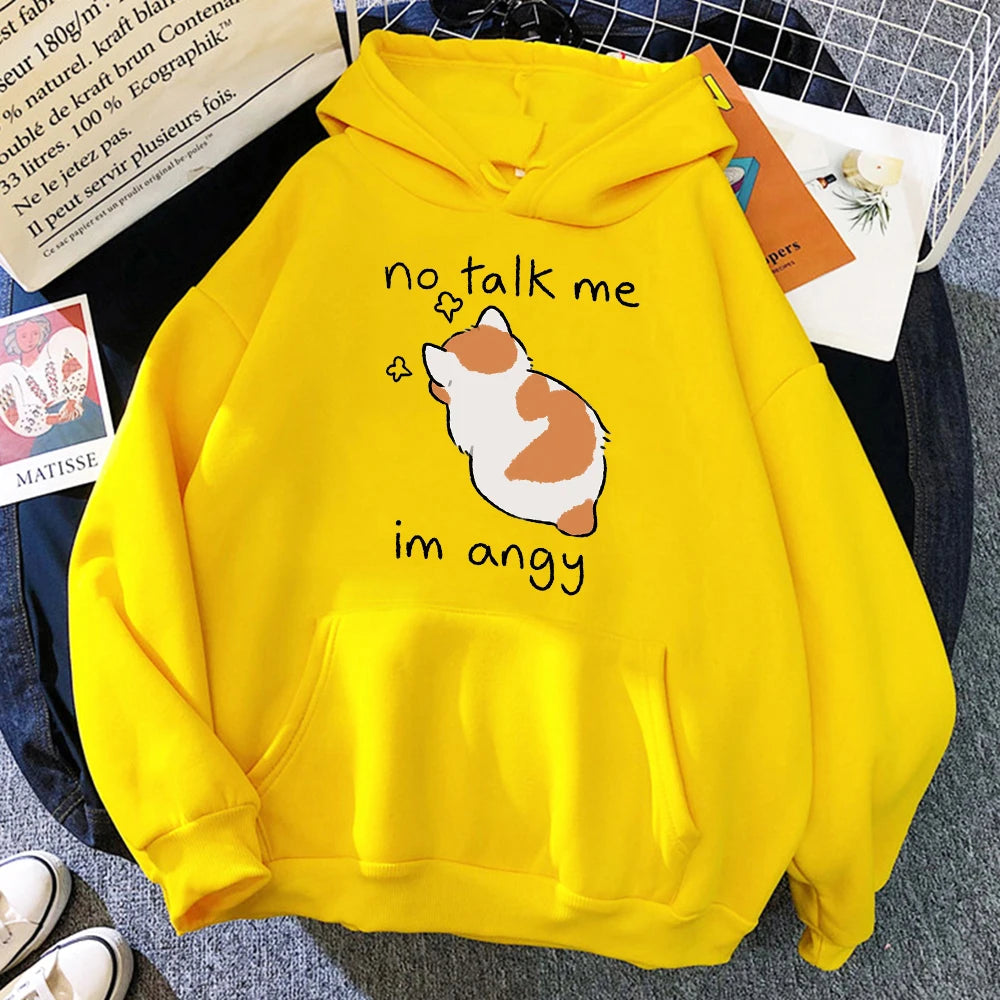 Cute Angry Cat Print Hoody Streetwear