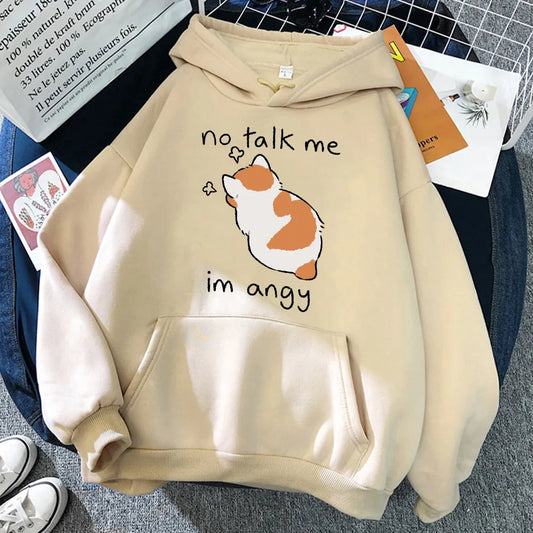 Cute Angry Cat Print Hoody Streetwear