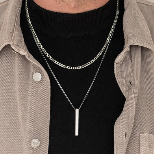 Stainless Steel Vertical Pendant Necklace for Men