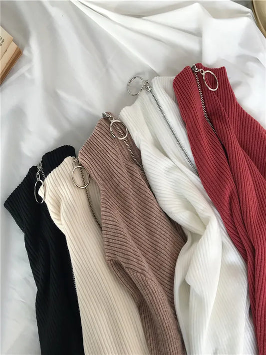 Basic Zipper High Sweater Spring