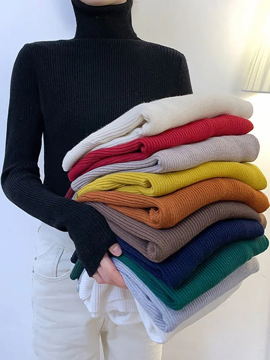 Long Sleeve Pullover Turtleneck Sweater Women